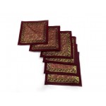 Indian Silk Table Runner with 6 Placemats & 6 Coaster in Maroon Color Size 16x62